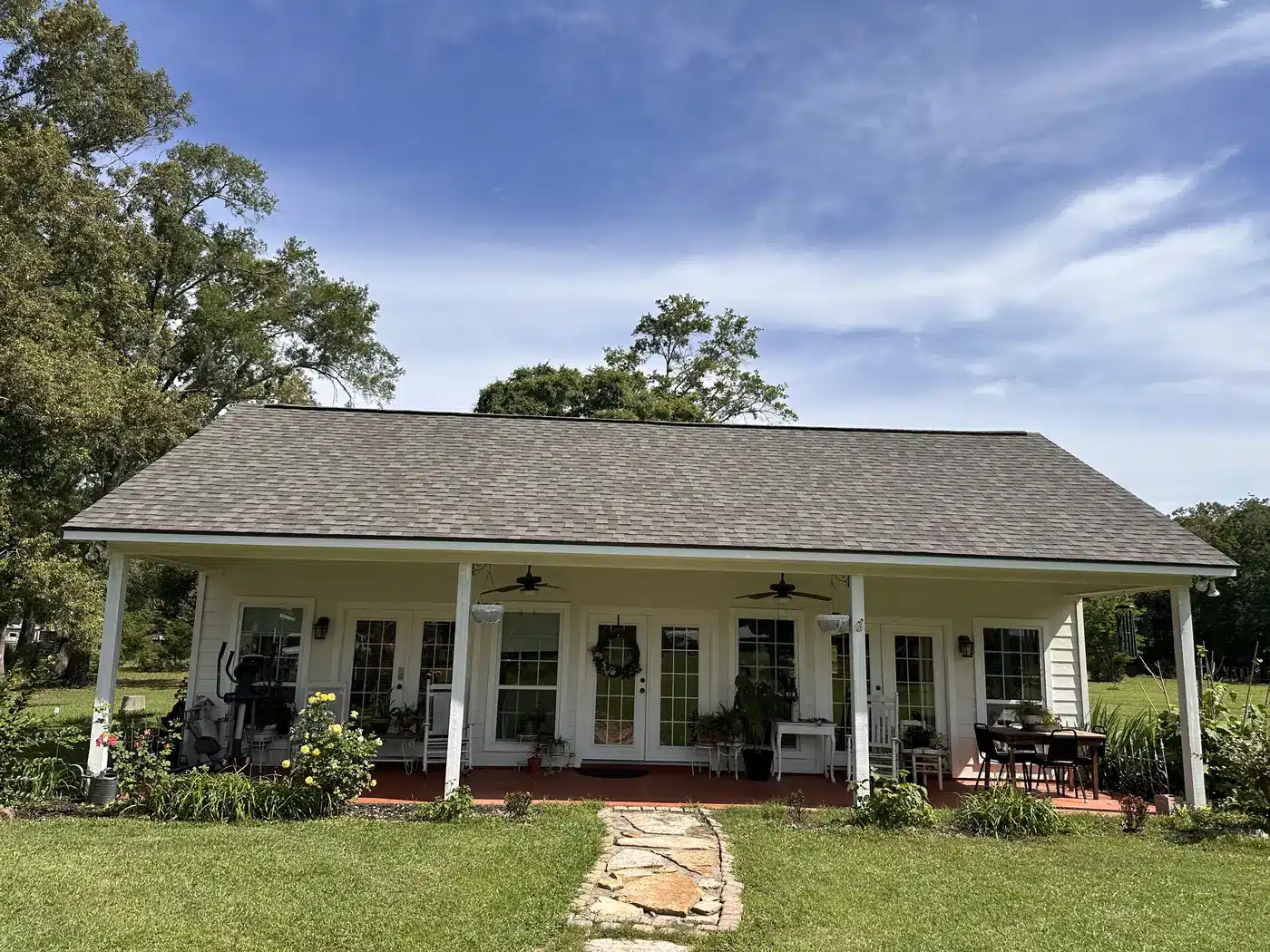 Completed asphalt shingle roof installation on a Shreveport home