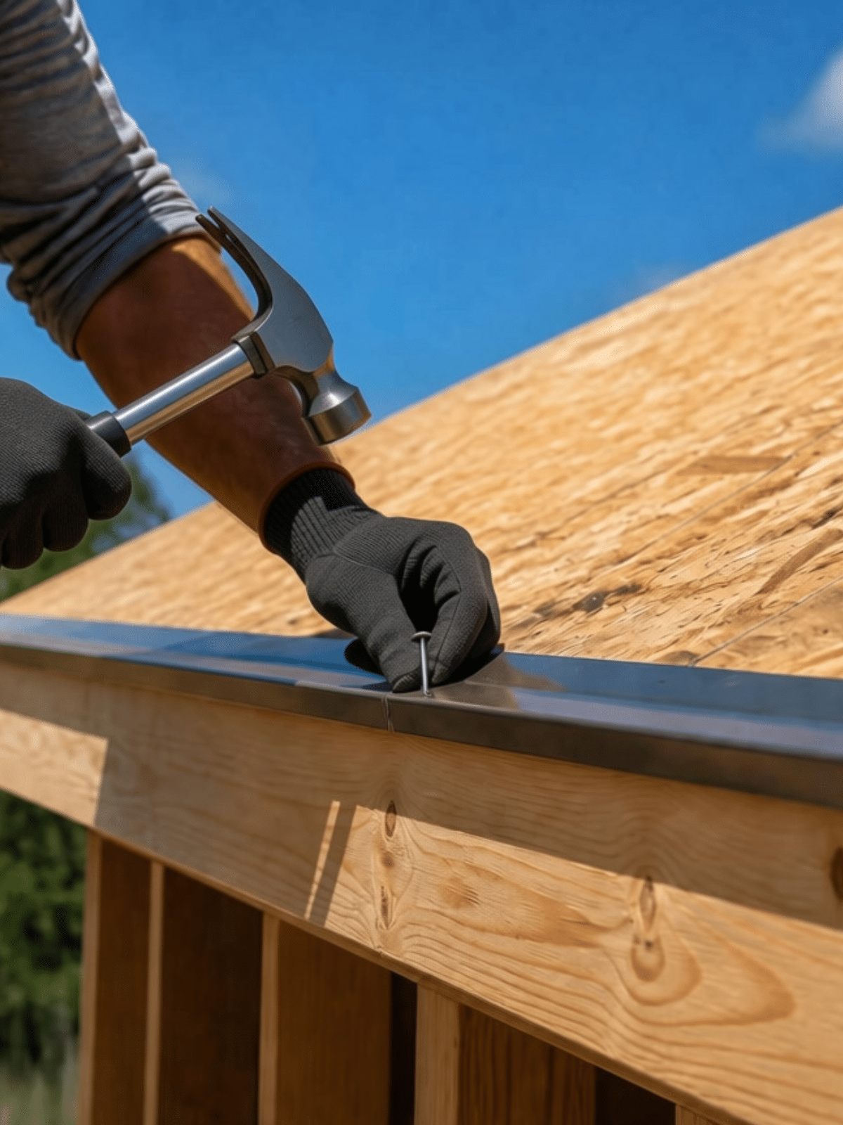Roofer installing drip edge on a new construction roof in Shreveport