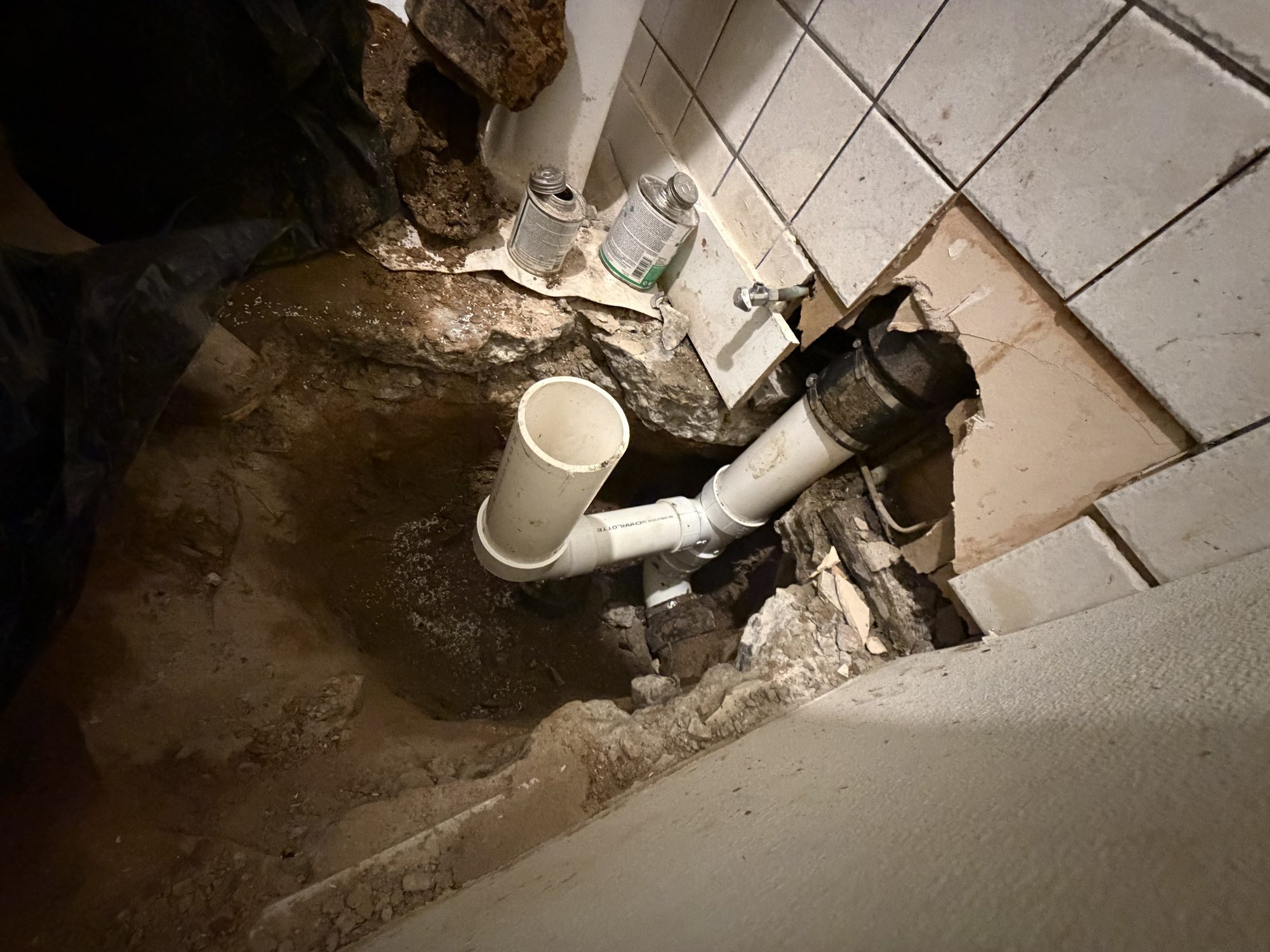 Blue Note Pros emergency repair of a broken drain line under a slab floor