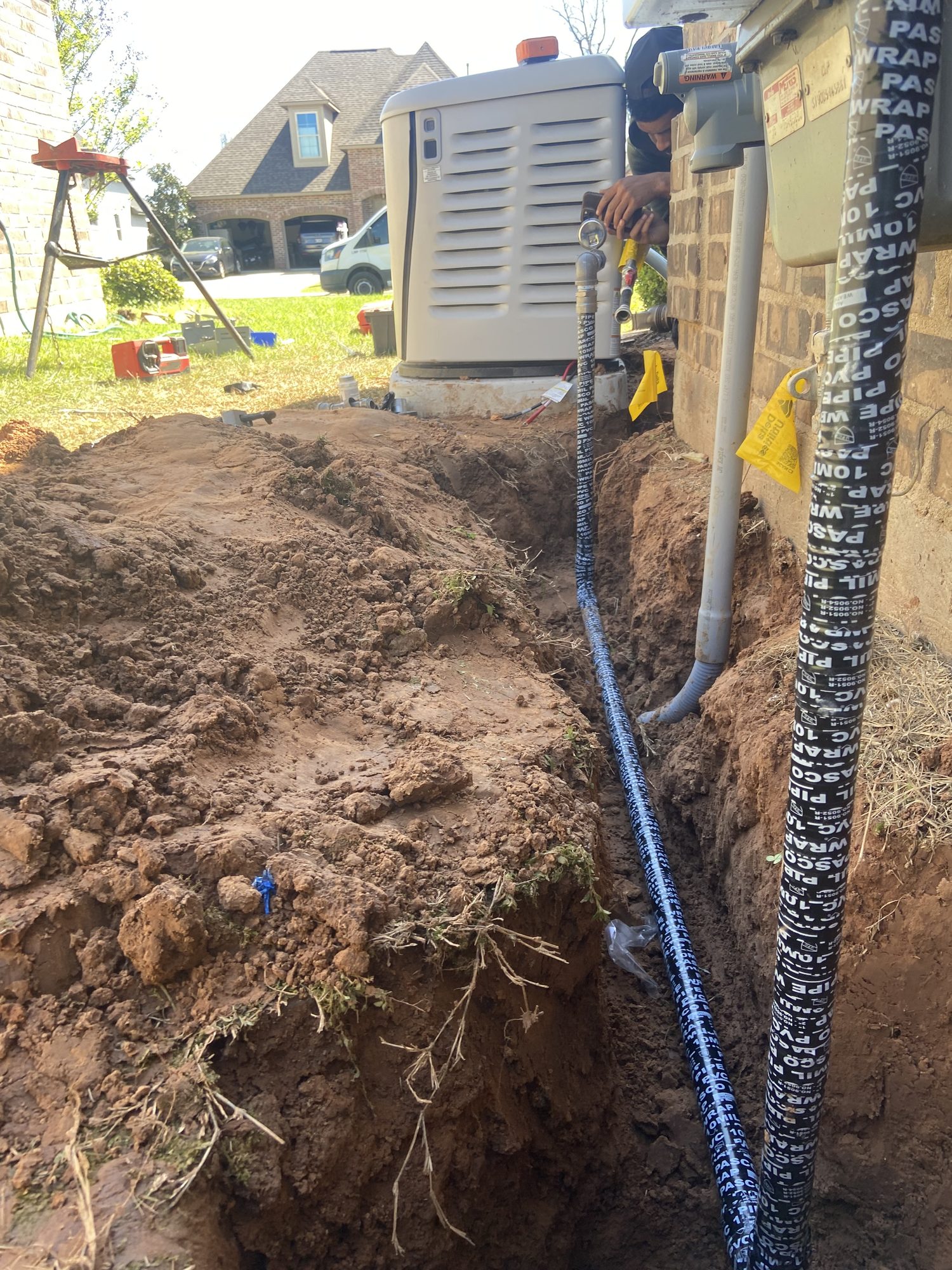 New gas line trenched to a home standby generator by Blue Note Pros